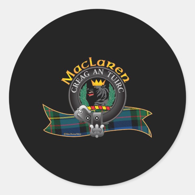 Pegatina Redonda Escocia Maclaren Clan Tartan Escudo Motto Creag An (Anverso)