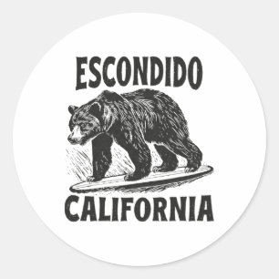 Pegatina Redonda Escondido California Ca Surfista Retro Playa Surf