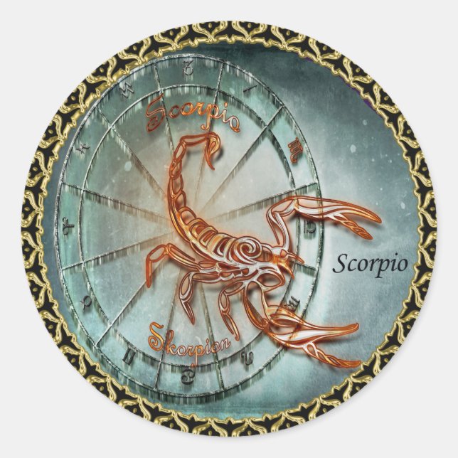 Pegatina Redonda Escorpio diseño de astrología zodiaca (Anverso)