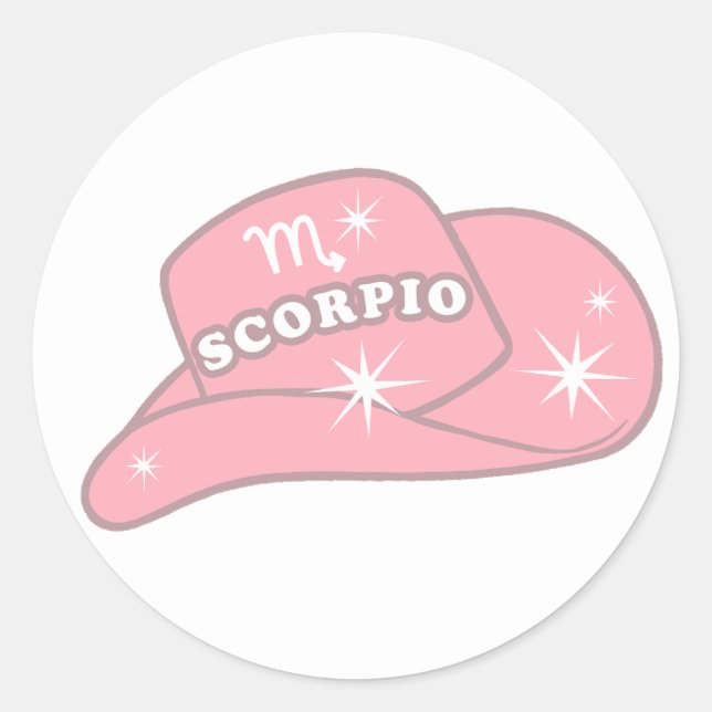 Pegatina Redonda Escorpio moderno Zodiac Gorra de Cowgirl rosa (Anverso)