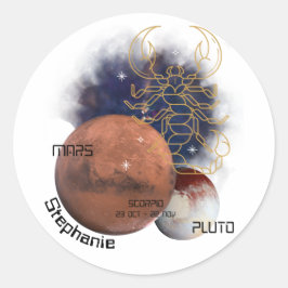Pegatina Redonda Escorpio Monograma Zodiaco Planetas Cósmicos Guay