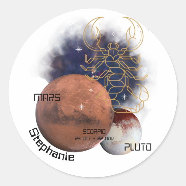 Pegatina Redonda Escorpio Monograma Zodiaco Planetas Cósmicos Guay  (Anverso)
