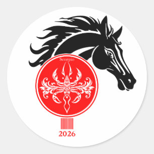 Pegatina Redonda Escorpio x año del caballo 2026