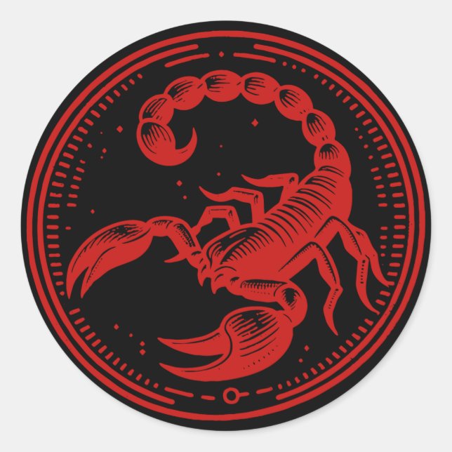 Pegatina Redonda Escorpión Rojo Astrología Signo Zodiacal Escorpio (Anverso)