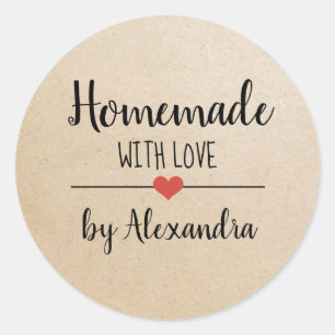 Pegatina Redonda Escrito casero con kraft de amor personalizado