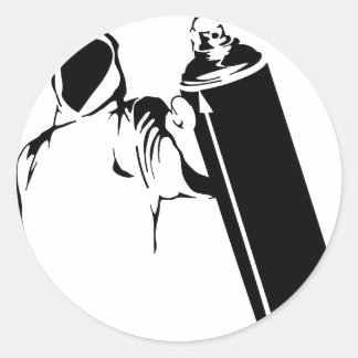 Pegatina Redonda Escritor de graffiti con lápiz de aerosol