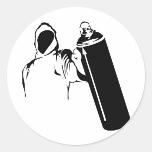 Pegatina Redonda Escritor de la pintada con la plantilla de la