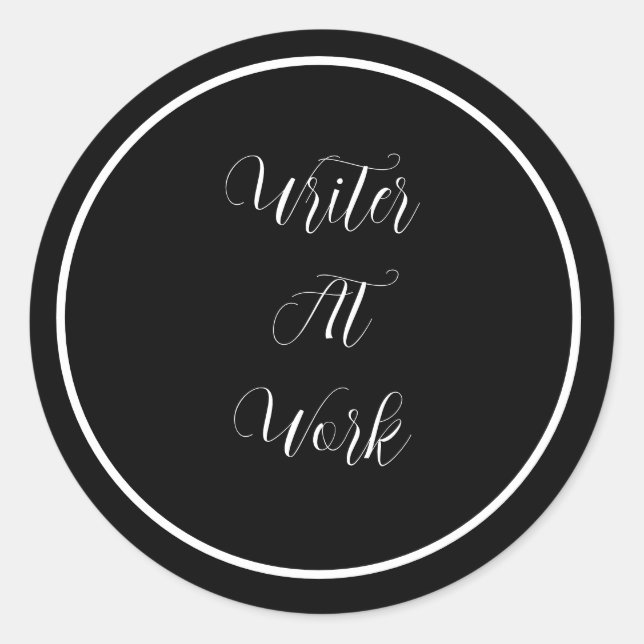 Pegatina Redonda Escritor En El Trabajo (Anverso)