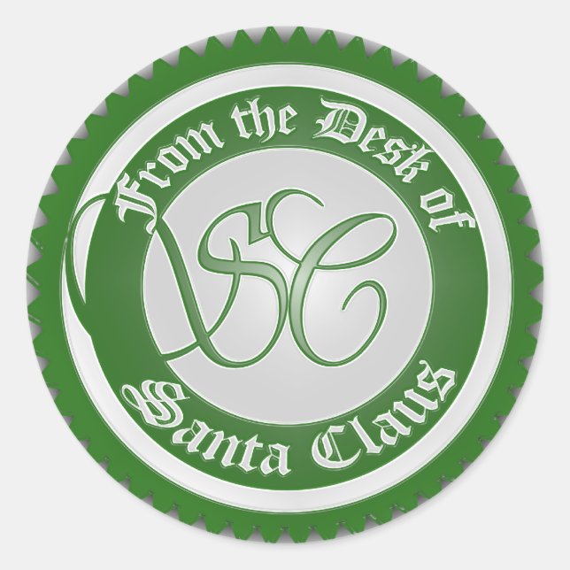 Pegatina Redonda Escritorio de Santa Claus (Anverso)