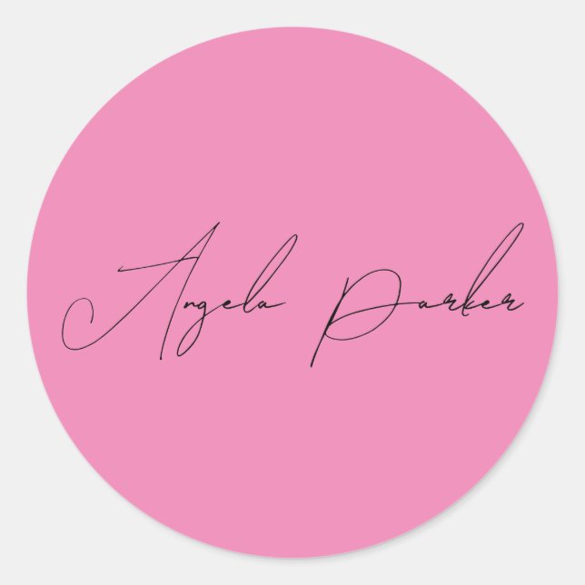 Pegatina Redonda Escritura a mano Nombre profesional simple rosa si (Anverso)
