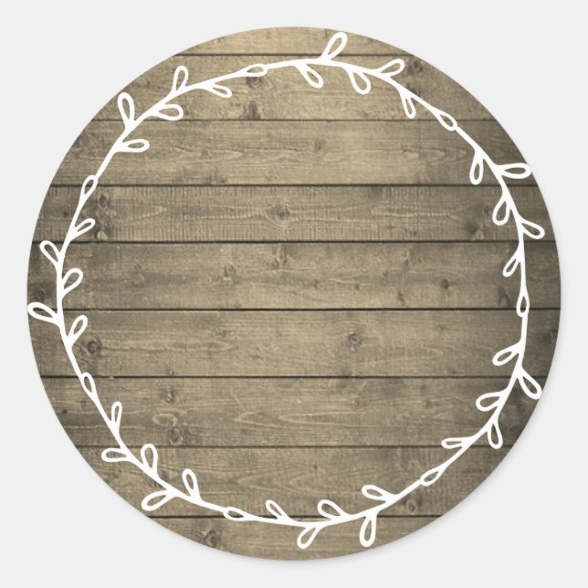 Pegatina Redonda Escritura casera de madera rústica en blanco (Anverso)