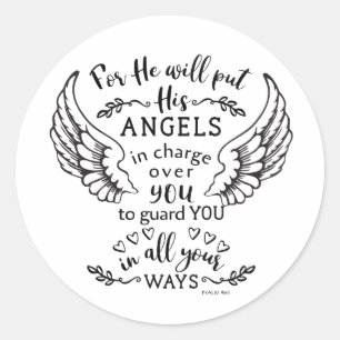 Pegatina Redonda Escritura de la Biblia de los Ángeles Verse Salm 9