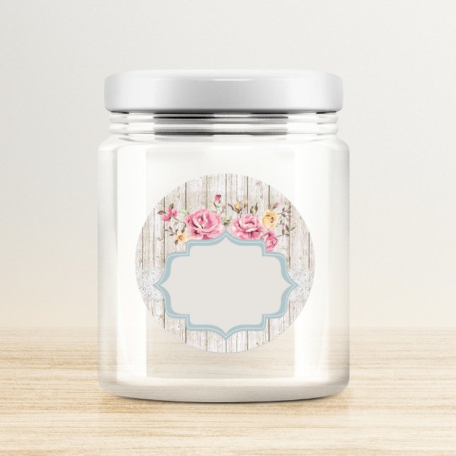 Pegatina Redonda Escritura De Madera Y Encaje De Shabby Chic Floral (Subido por el creador)