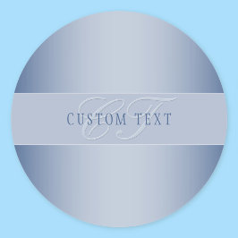 Pegatina Redonda Escritura de monograma elegante editable | Azul