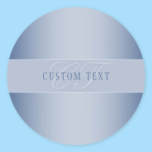 Pegatina Redonda Escritura de monograma elegante editable   Azul