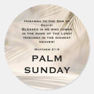 Pegatina Redonda Escritura del Domingo de Ramos con sombras suaves
