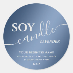 Pegatina Redonda escritura moderna minimalista soja vela azul