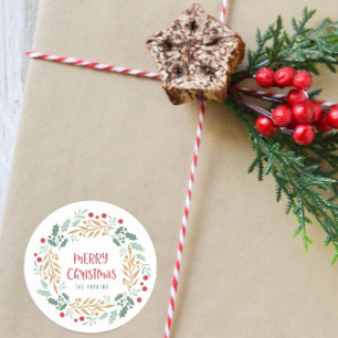 Pegatina Redonda Escritura y escritura de los navidades   Feliz Nav
