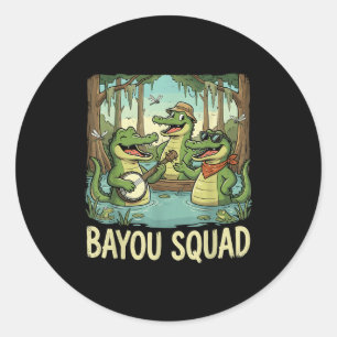 Pegatina Redonda Escuadrón Bayou Louisiana Cocodrilo Retro Vida Sil