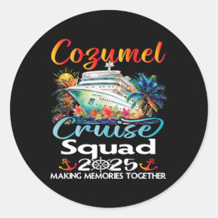 Pegatina Redonda Escuadrón de Crucero Cozumel 2025 Amigo Familia Co
