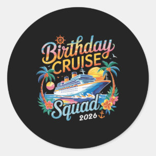 Pegatina Redonda Escuadrón de crucero de cumpleaños Vacaciones de c