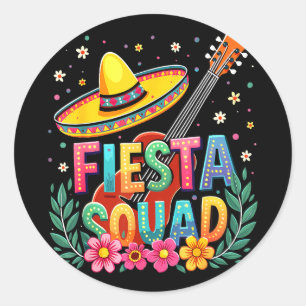 Pegatina Redonda escuadrón de fiesta mexicana cinco de mayo familia