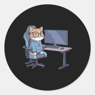 Pegatina Redonda Escuadrón de gato jugador Meme divertido