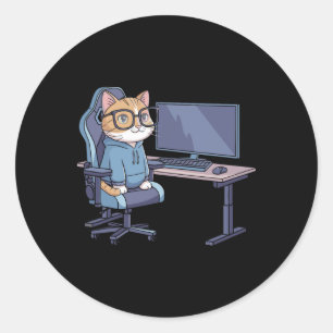 Pegatina Redonda Escuadrón de gatos jugadores meme divertido 1