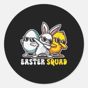 Pegatina Redonda Escuadrón de Pascua Dabbing Bunny Chick Egg Hung M