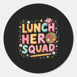 Pegatina Redonda Escuadrón de Señora del Almuerzo Escuadrón de Héro