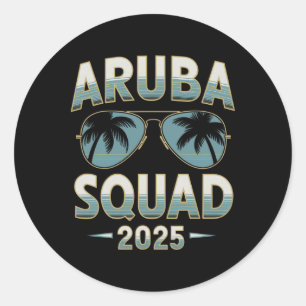 Pegatina Redonda Escuadrón de Vacaciones de Aruba 2025 Vacaciones F