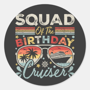 Pegatina Redonda Escuadrón de vacaciones de crucero de cumpleaños