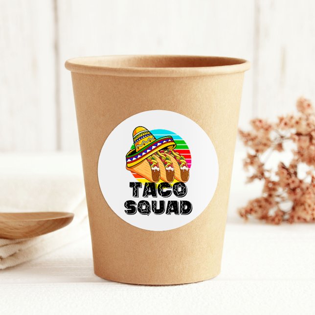 Pegatina Redonda Escuadrón del Taco, Cinco de Mayo (Taco Squad Sticker)
