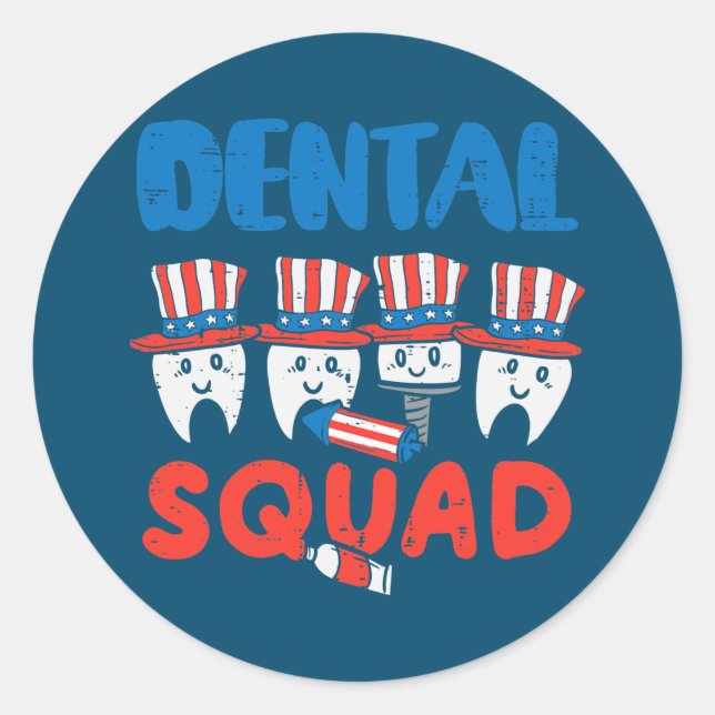 Pegatina Redonda Escuadrón Dental Bandera Estadounidense Dientes Cu (Anverso)