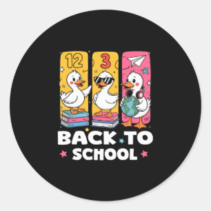 Pegatina Redonda escuadrón escolar de pato divertido primer día de