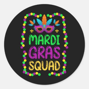 Pegatina Redonda Escuadrón Mardi Gras Para Un Carnaval De Fans Del 