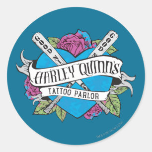 Pegatina Redonda Escuadrón suicida   Corazón de la sala de tatuajes