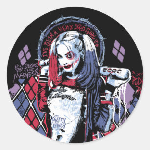 Pegatina Redonda Escuadrón suicida   Grafiti con tinta Harley Quinn