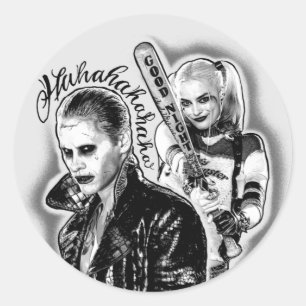 Pegatina Redonda Escuadrón suicida  Tatuaje del aerógrafo Joker y H