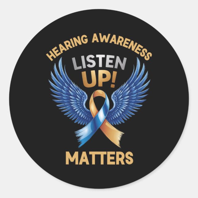 Pegatina Redonda ¡Escucha! Cinta alada para la toma de conciencia (Anverso)