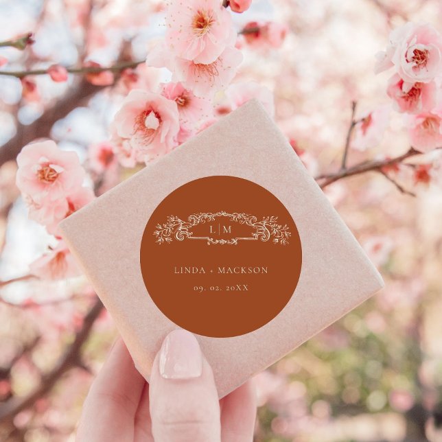 Pegatina Redonda Escudo botánico de terracota boda (Subido por el creador)