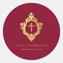 Escudo Chica Confirmación Burgundy Faux Gold Vinta