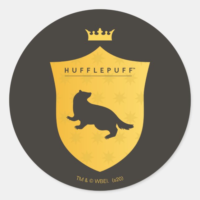 Pegatina Redonda Escudo coronado Gold HUFFLEPUFF™ (Anverso)