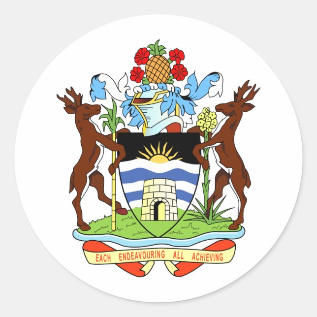 Pegatina Redonda Escudo de Antigua y Barbuda (Anverso)