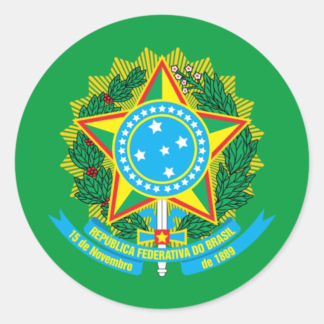 Pegatina Redonda Escudo de armas brasileño, Brasil (Anverso)