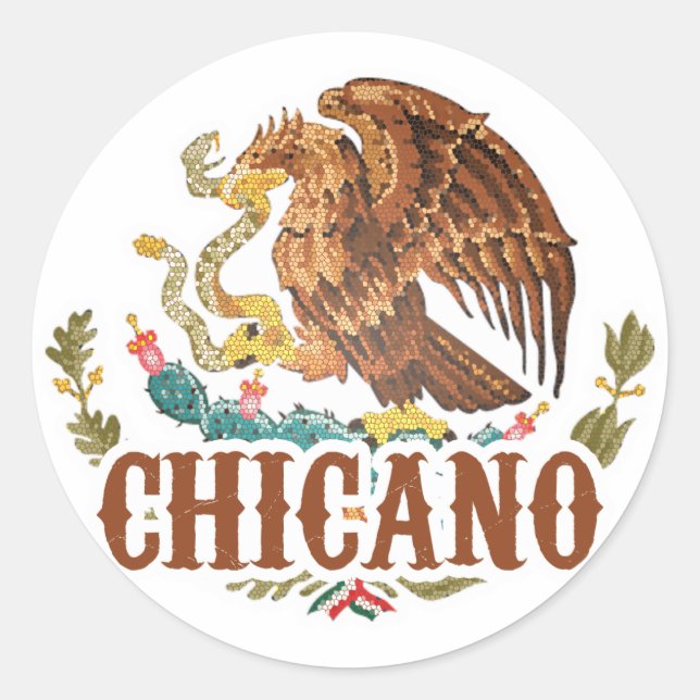 Pegatina Redonda Escudo de Armas Chicano de México (Anverso)
