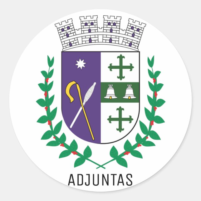 Pegatina Redonda Escudo de armas de Adjuntas, Puerto Rico (Anverso)