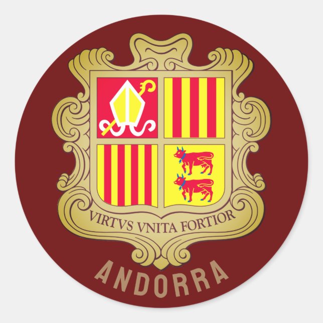 Pegatina Redonda Escudo de armas de Andorra (Anverso)