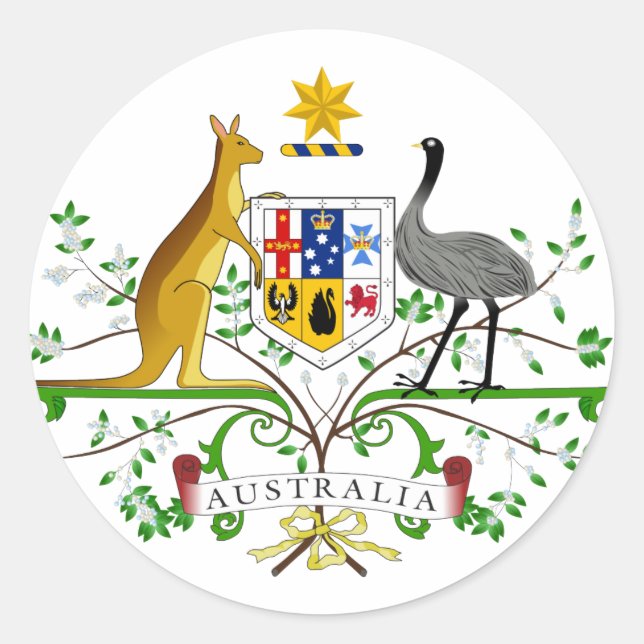 Pegatina Redonda Escudo De Armas De Australia (Anverso)