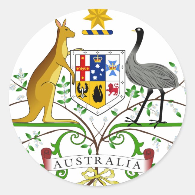 Pegatina Redonda Escudo De Armas De Australia (Anverso)